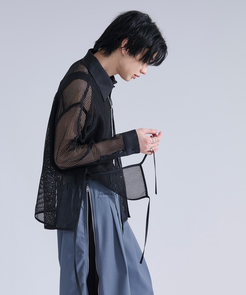 Ellno Loset（エルノロゼット） シャツ メッシュレースコードシャツ