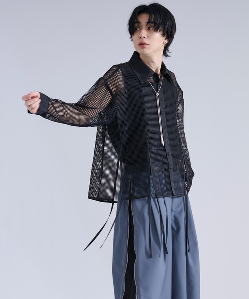 Ellno Loset（エルノロゼット） シャツ メッシュレースコードシャツ