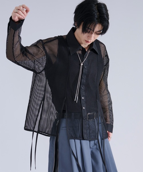 Ellno Loset（エルノロゼット） シャツ メッシュレースコードシャツ