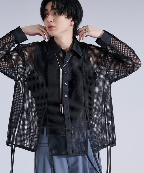 Ellno Loset（エルノロゼット） シャツ メッシュレースコードシャツ