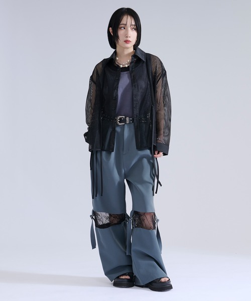 Ellno Loset（エルノロゼット） シャツ メッシュレースコードシャツ
