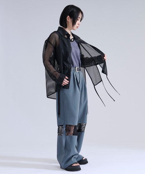 Ellno Loset（エルノロゼット） シャツ メッシュレースコードシャツ