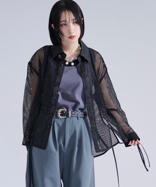Ellno Loset（エルノロゼット） シャツ メッシュレースコードシャツ