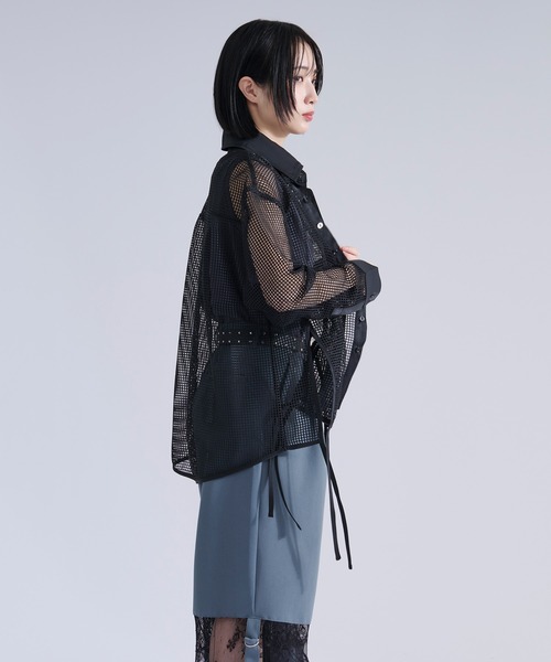 Ellno Loset（エルノロゼット） シャツ メッシュレースコードシャツ