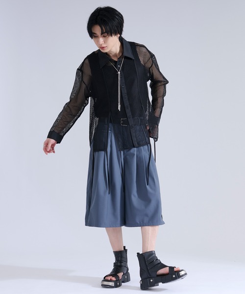 Ellno Loset（エルノロゼット） シャツ メッシュレースコードシャツ