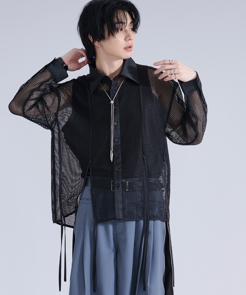 Ellno Loset（エルノロゼット） シャツ メッシュレースコードシャツ
