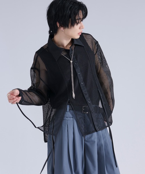 Ellno Loset（エルノロゼット） シャツ メッシュレースコードシャツ