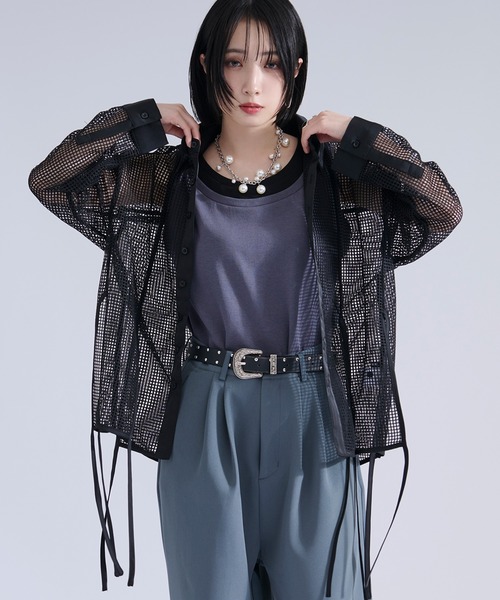 Ellno Loset（エルノロゼット） シャツ メッシュレースコードシャツ