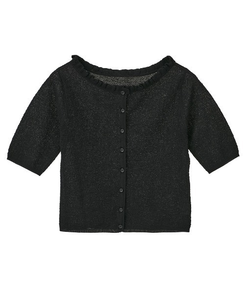 トップス CLANE W FACE FRILL KNIT CARDIGAN black CLANE（クラネ） カーディガン CLANE/クラネ/W FACE FRILL KNIT