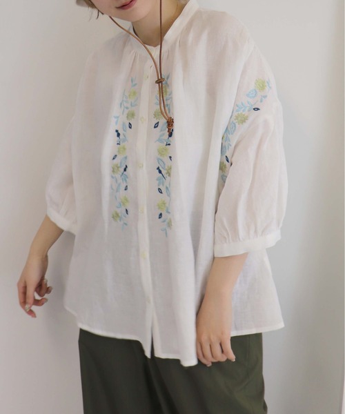 「haupia」 半袖ブラウス MEDIUM ベージュ レディース_画像2