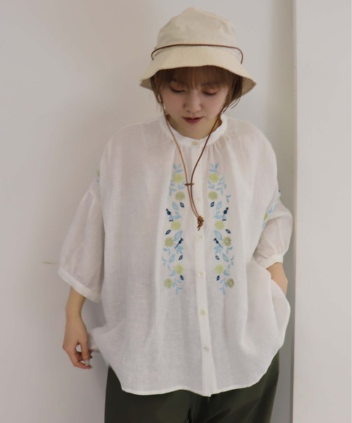 「haupia」 半袖ブラウス MEDIUM ベージュ レディース_画像9