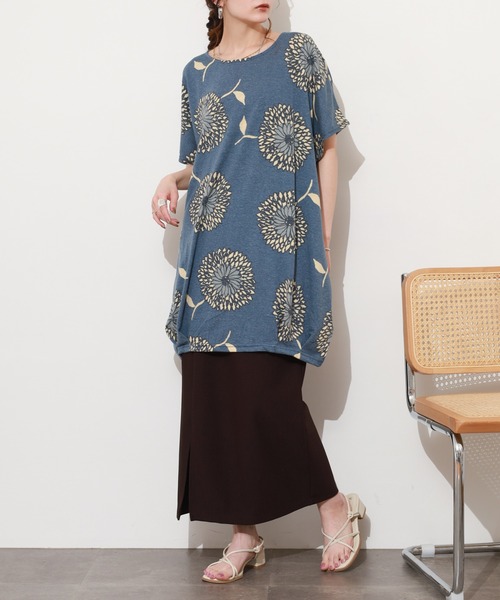 Spitzダークブルー、ベージュ　パターン　チュニック、他3点 BARNDOOR（バーンドア） チュニック 天竺タックチュニック 26SS 半袖