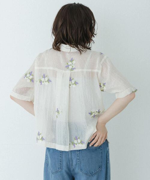 ブラウス シャツ フラワー刺繍ジャガードシャツ レディースの画像