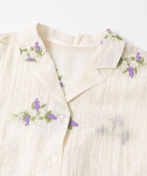 ブラウス シャツ フラワー刺繍ジャガードシャツ レディースの画像