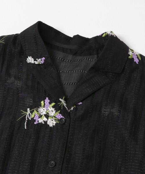 ブラウス シャツ フラワー刺繍ジャガードシャツ レディースの画像