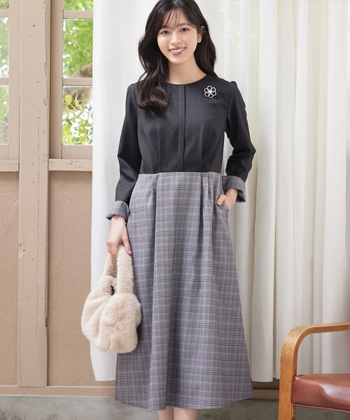 「Tiaclasse」 ドッキングワンピース XX-LARGE チャコールグレー レディース_画像6