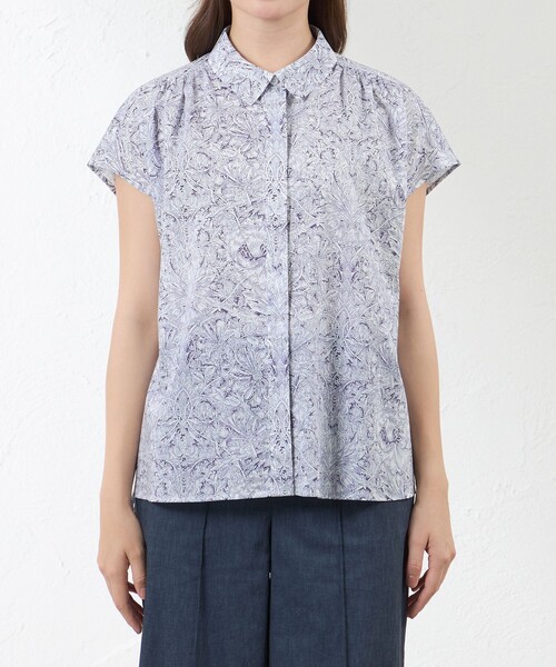 新品 AMACA アマカ ブラウス 半袖 38 M 総柄 AMACA（アマカ） ブラウス シャツ 半袖 「LIBERTY」Indigo Morris