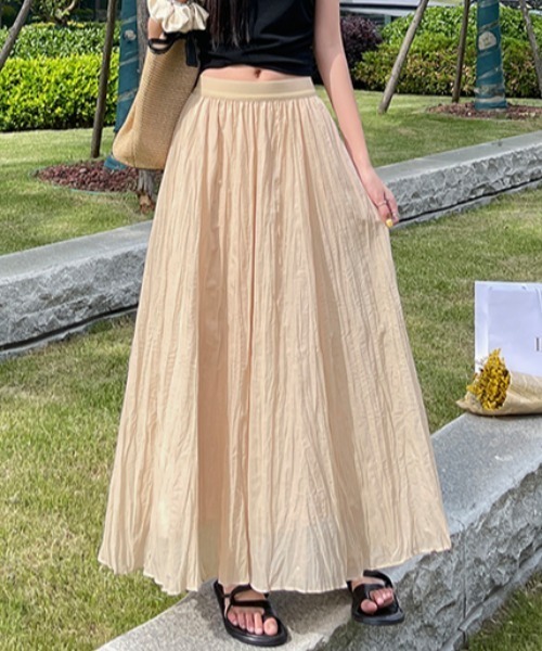 ロング スカート リネン混 ギャザー アシンメトリー フレアスカート