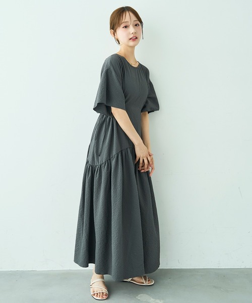 mil（ミル） ワンピース 夏 半袖 フレアスリーブ ドロストワンピース