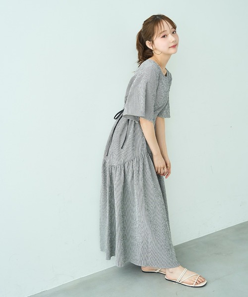mil（ミル） ワンピース 夏 半袖 フレアスリーブ ドロストワンピース