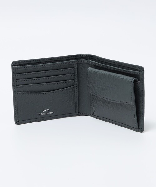 SHIPS 財布 SHIPS:「SAFFIANO LEATHER」 イタリアンレザー 2つ折