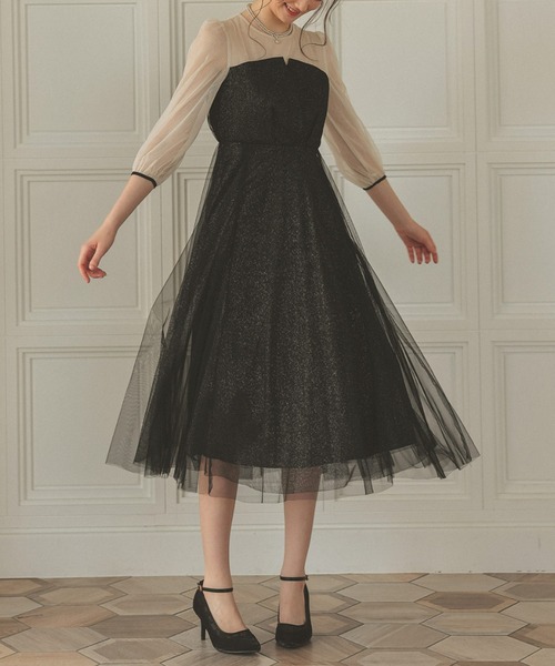 Dorry Doll ビスチェ風トップス ラメチュールワンピースドレス Dorry Doll ドレス ビスチェ風トップス ラメチュールワンピース