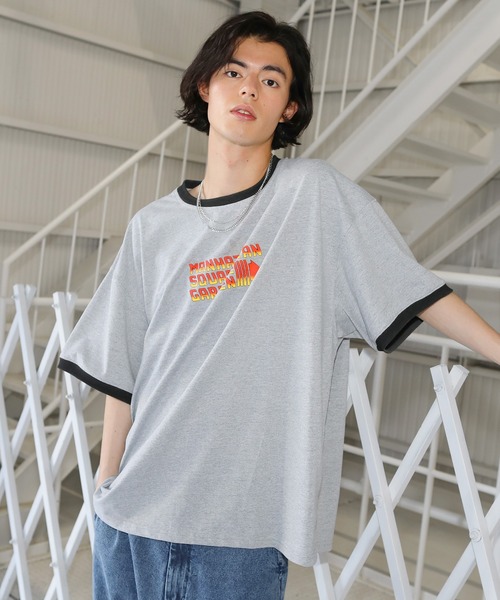 tシャツ ヴィンテージライクプリント5分袖Tシャツ リンガーT