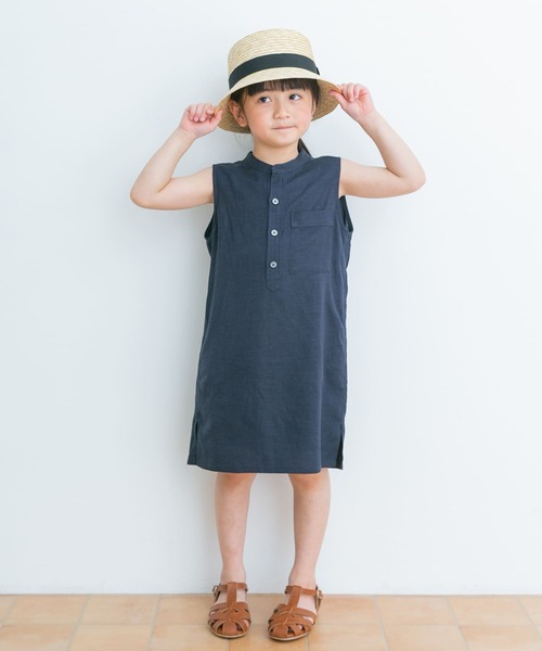 ハンドメイド子供服 上品なネイビーのノースリーブワンピース URBAN RESEARCH DOORS ワンピース リネンレーヨンノースリーブ