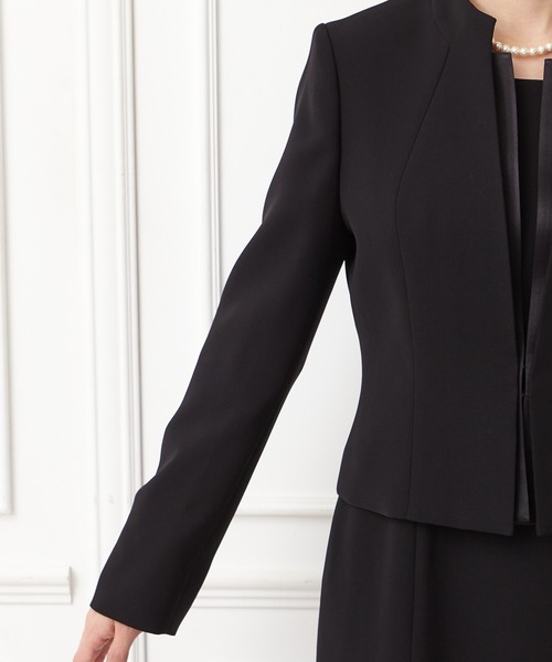 【喪服礼服】スタンドネックジャケット ウエストゴムワンピース ブラックフォーマル form forma セットアップ 「喪服」「前ファスナー」スタンド