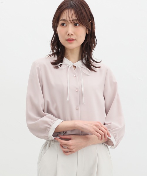 Honeys（ハニーズ） ブラウス シャツ 7分袖配色リボンブラウス