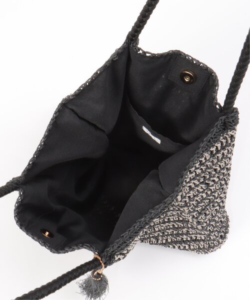 ［ikka］レース編みかごバッグ　美品 ikka かごバッグ カゴバッグ 雑材つまみ縦長トートバッグ