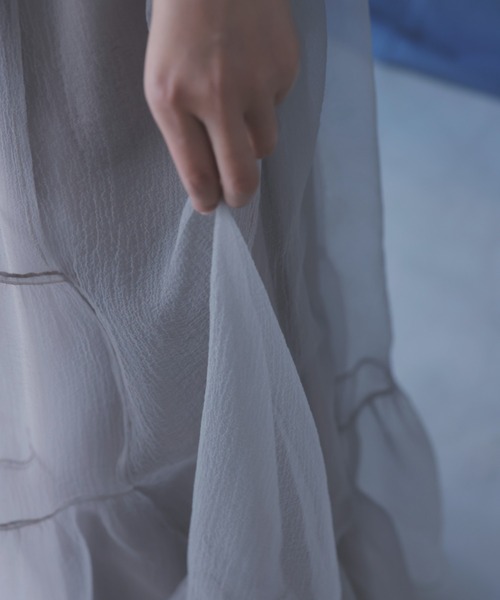 anuans スカート オーガンジーイレギュラーティアードスカート