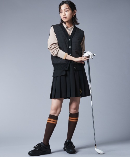 KBS ゴルフ ベスト 黒 中綿ベスト メンズ レディース 美品 ブラック CHIC STYLE（シックスタイル） ベスト ジレ ニット使い中綿Vネック
