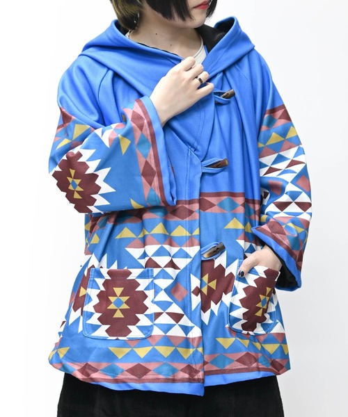 marai（マーライ） ダッフルコート コート オルテガ柄 総柄 フード付き