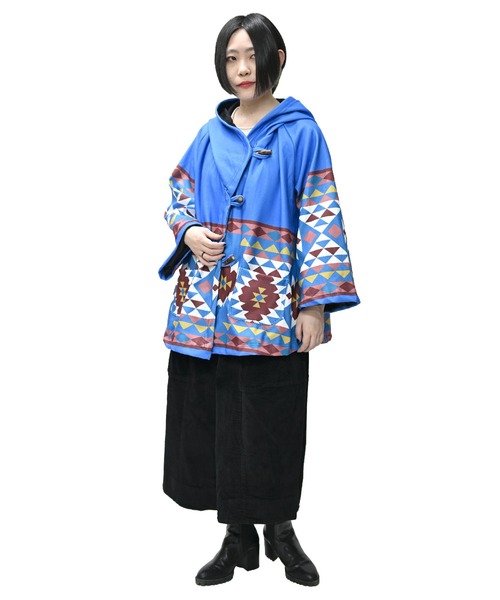 marai（マーライ） ダッフルコート コート オルテガ柄 総柄 フード付き