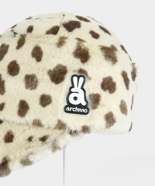 ARCHIVIO ファーキャップ 白 archivio キャップ 帽子 「LADIES」ダルメシアン柄ファー