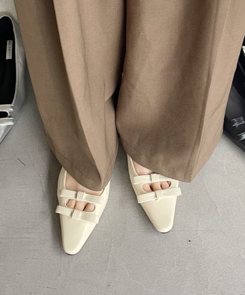 Ada. バレエシューズ パンプス ポインテッドトゥ バレエコア リボン