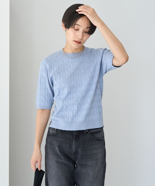 AMERICAN HOLIC ニット セーター ケーブル5分袖ニットプル