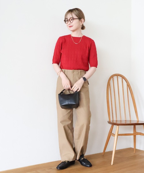 AMERICAN HOLIC ニット セーター ケーブル5分袖ニットプル