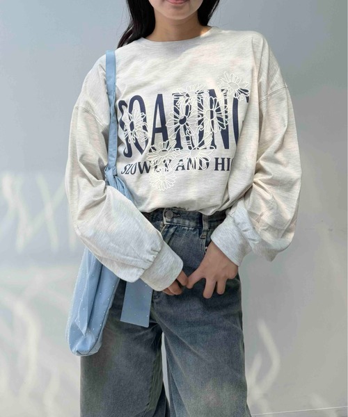 AS KNOW AS（アズノゥアズ） tシャツ フラワー刺繍重ねロゴロンT