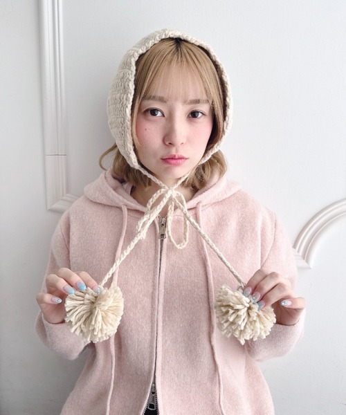 Loueme 耳当て イヤーマフ 「5色展開」ポンポンリボンニットイヤーマフ