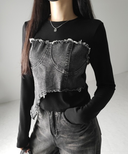 me+em select（ミームセレクト） tシャツ 「 2color 」ダメージデニム