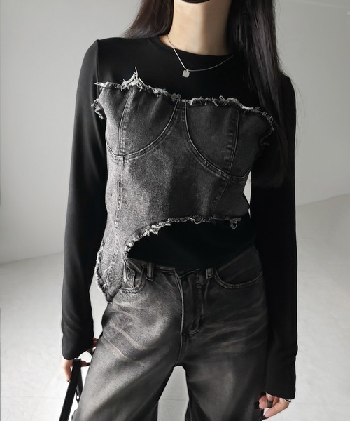 me+em select（ミームセレクト） tシャツ 「 2color 」ダメージデニム 