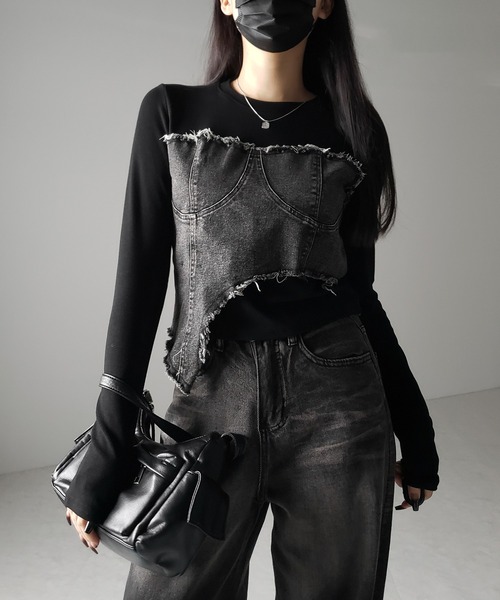 me+em select（ミームセレクト） tシャツ 「 2color 」ダメージデニム