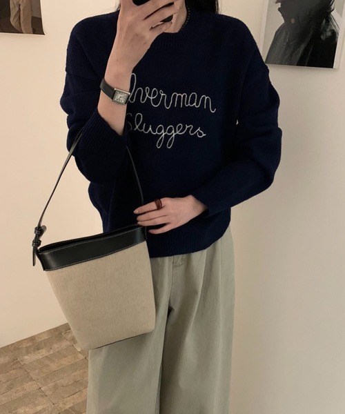 LACーVERT ニット セーター バイカラー刺繍ニット レディース