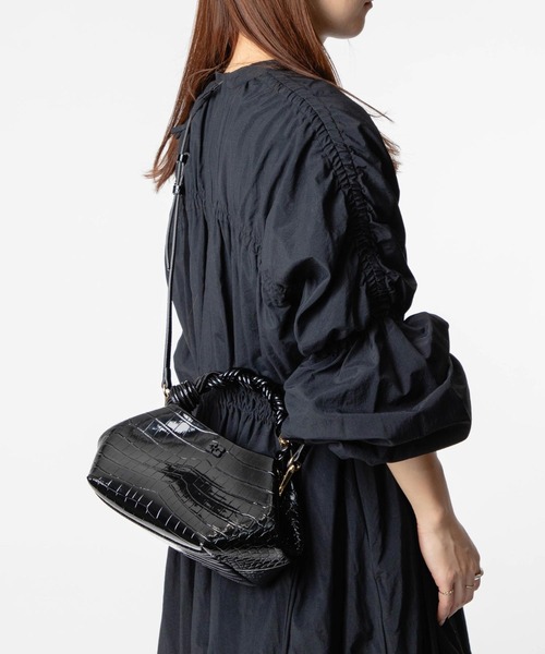【GANNI】リサイクルレザー クロコ調 パテント スモール BOU BAG GANNI ハンドバッグ Bou Bag Small Patent Croco ガニー ボウ