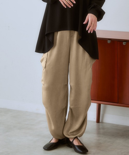 ニッセン カーゴパンツ サテンパラシュートパンツ レディース