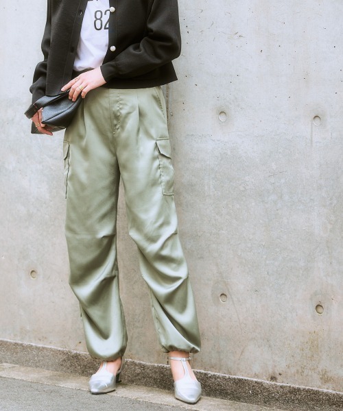 カーキ★サテン★カーゴパンツ サテンカーゴパンツ 通販【ニッセン】