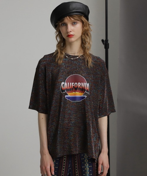 tシャツ (OKIRAKU×ROSEBUD)グリッタープリントTシャツ レディース