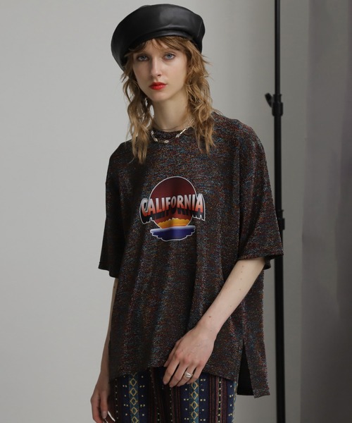 ROSE BUD tシャツ (OKIRAKU×ROSEBUD)グリッタープリントTシャツ